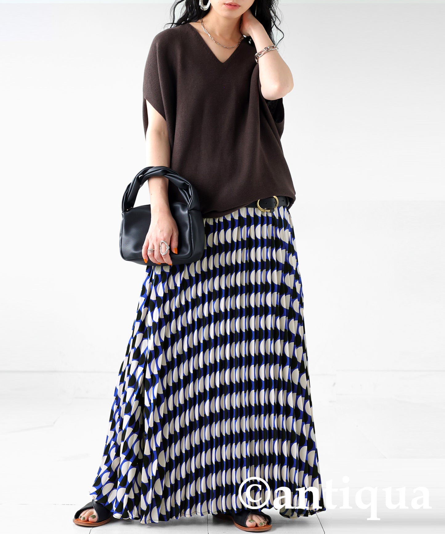 Geometric pattern pleated skirt Ladies