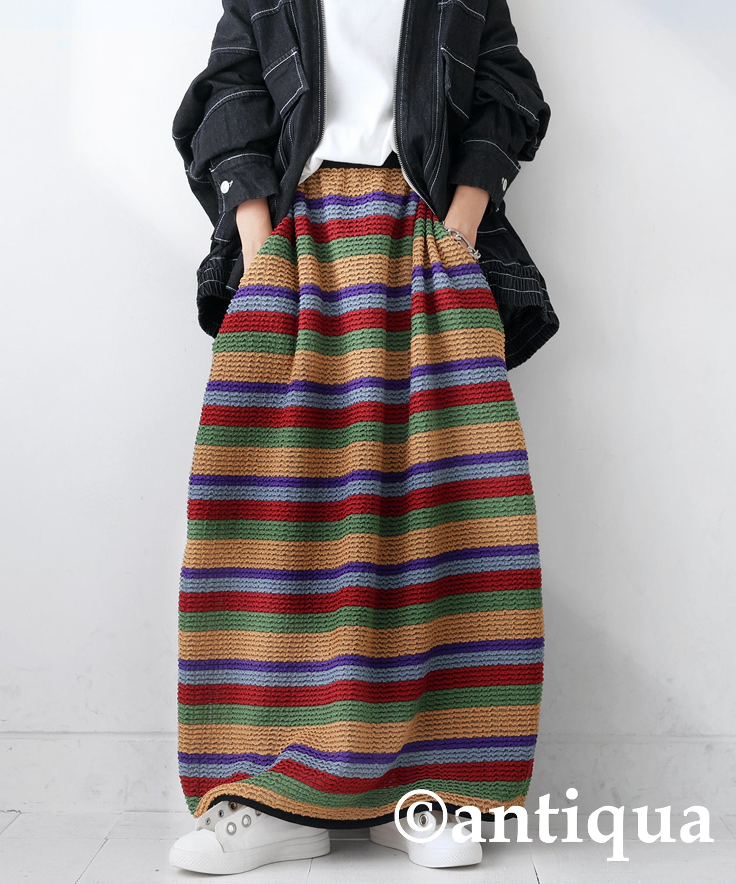 Colorful border knit skirt Ladies