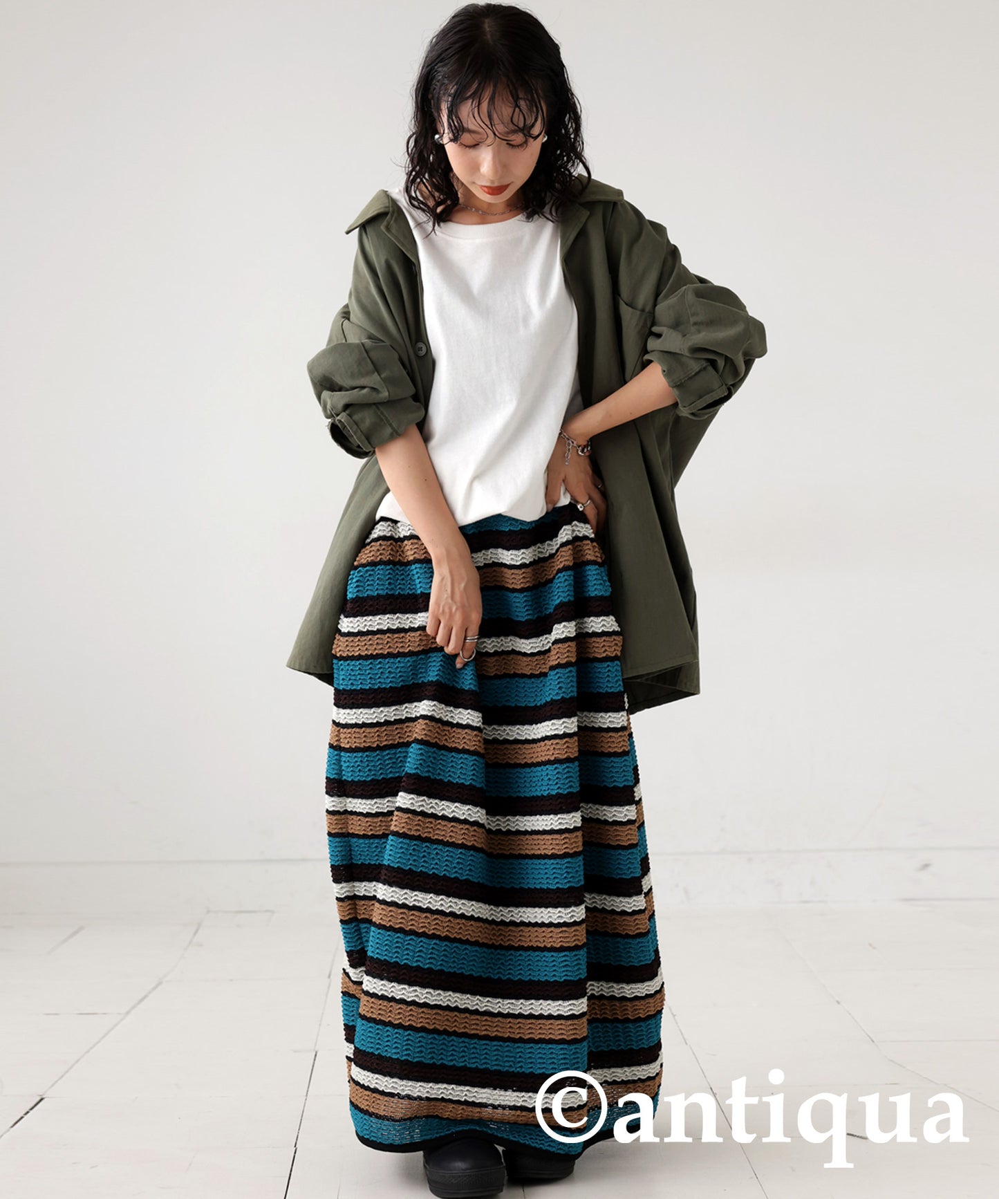 Colorful border knit skirt Ladies