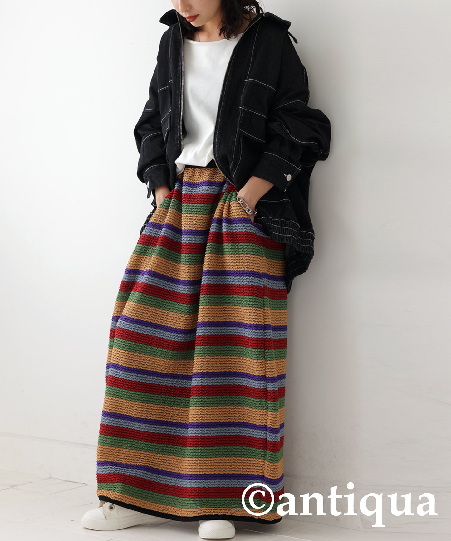 Colorful border knit skirt Ladies