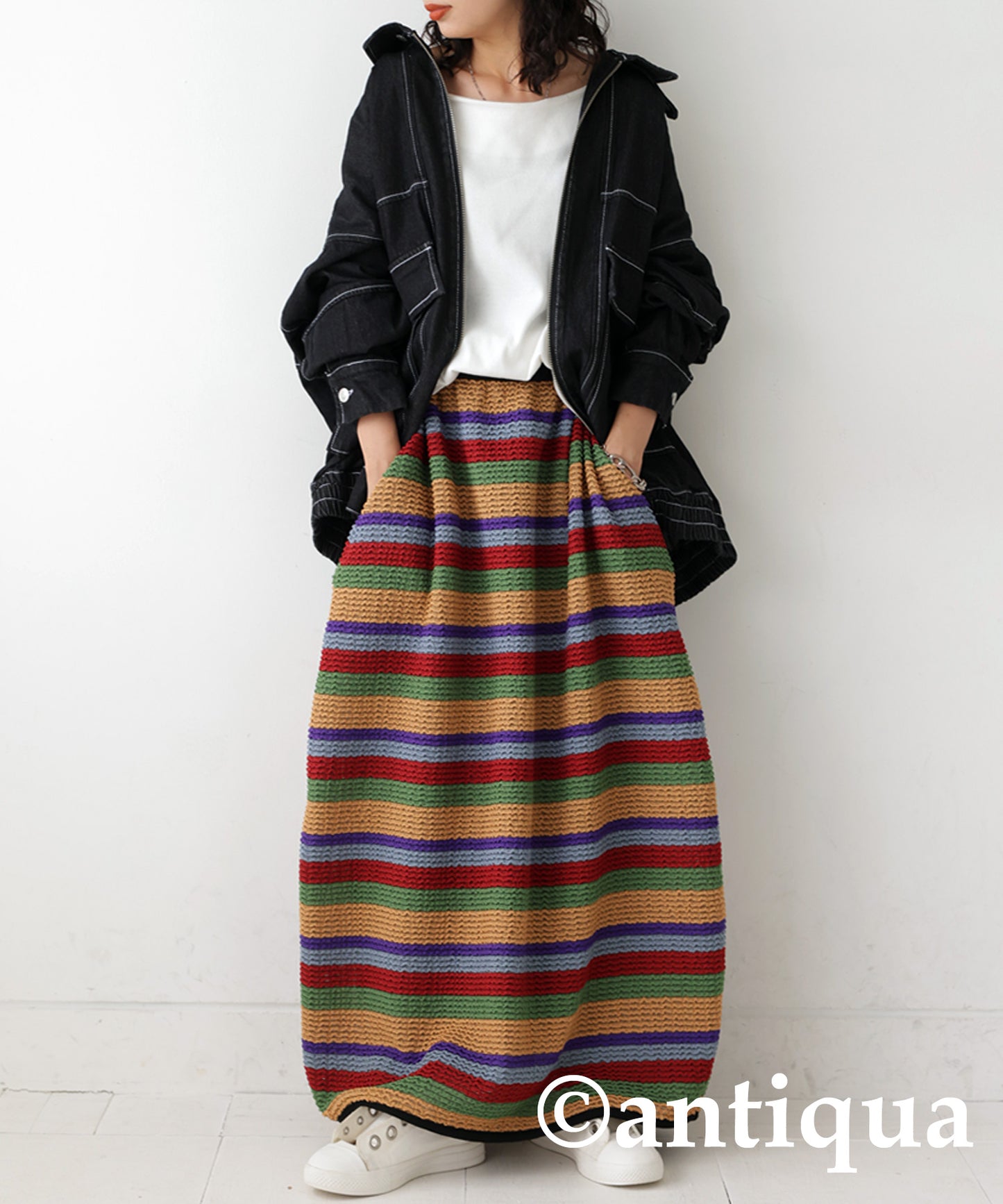 Colorful border knit skirt Ladies