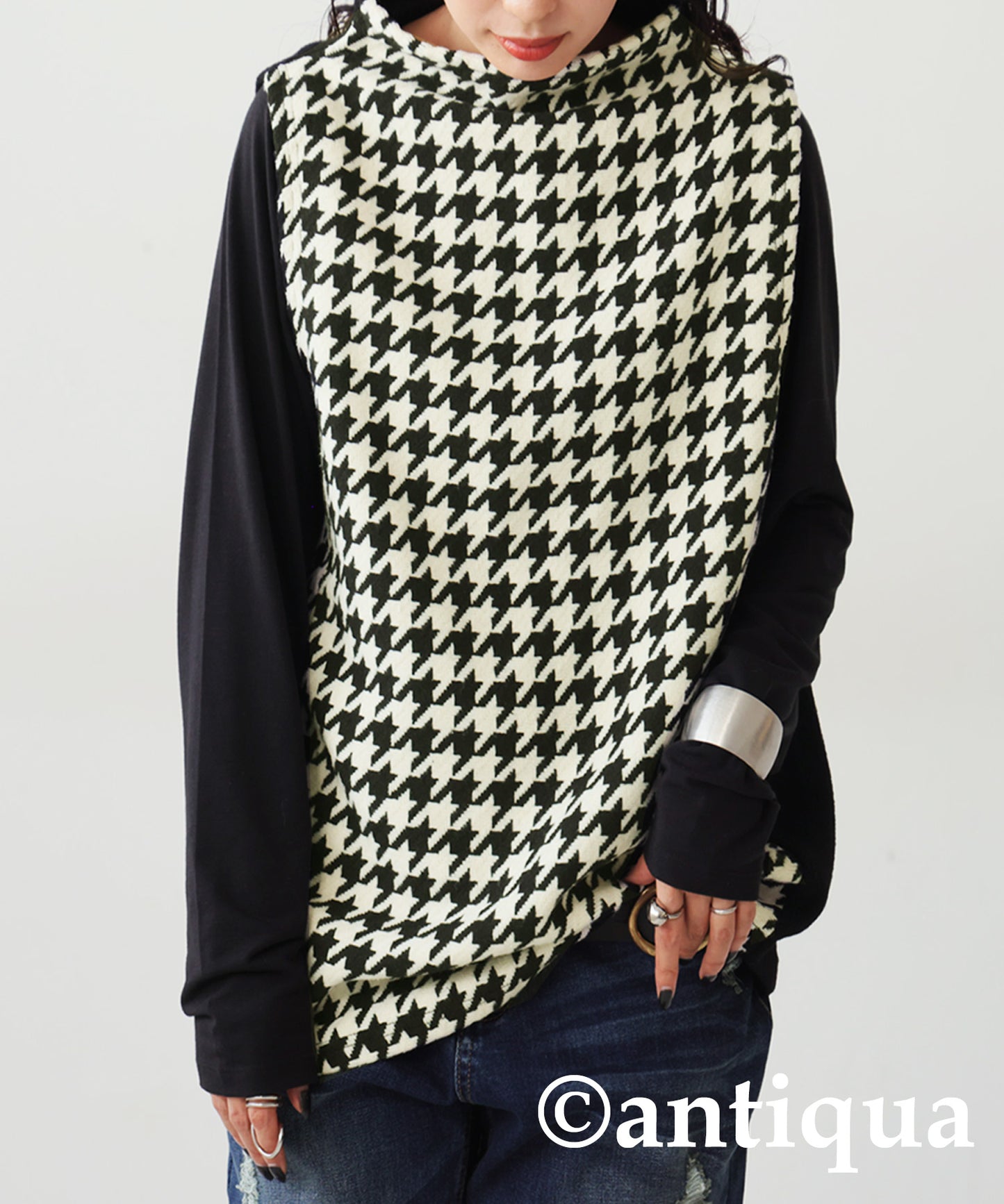 Houndstooth pattern knit vest Ladies