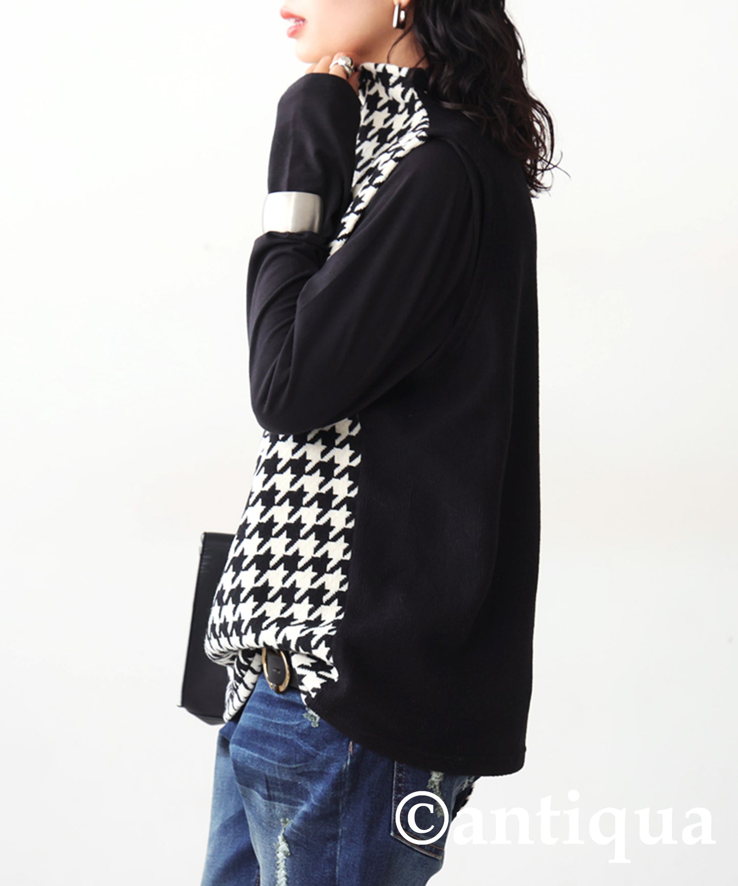 Houndstooth pattern knit vest Ladies