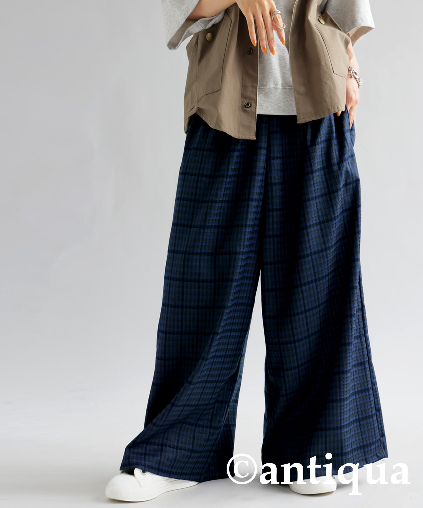 Plaid checked wide pants Ladies