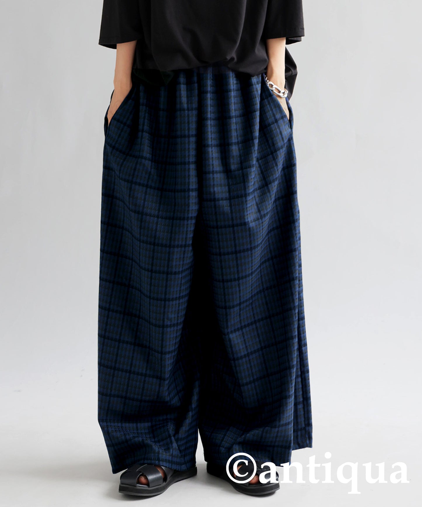 Plaid checked wide pants Ladies