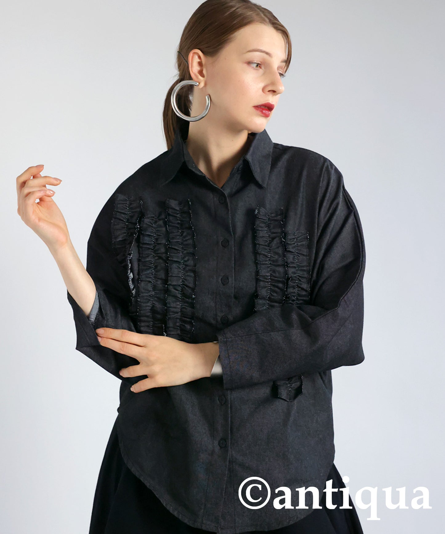 Frill Denim Shirt Ladies