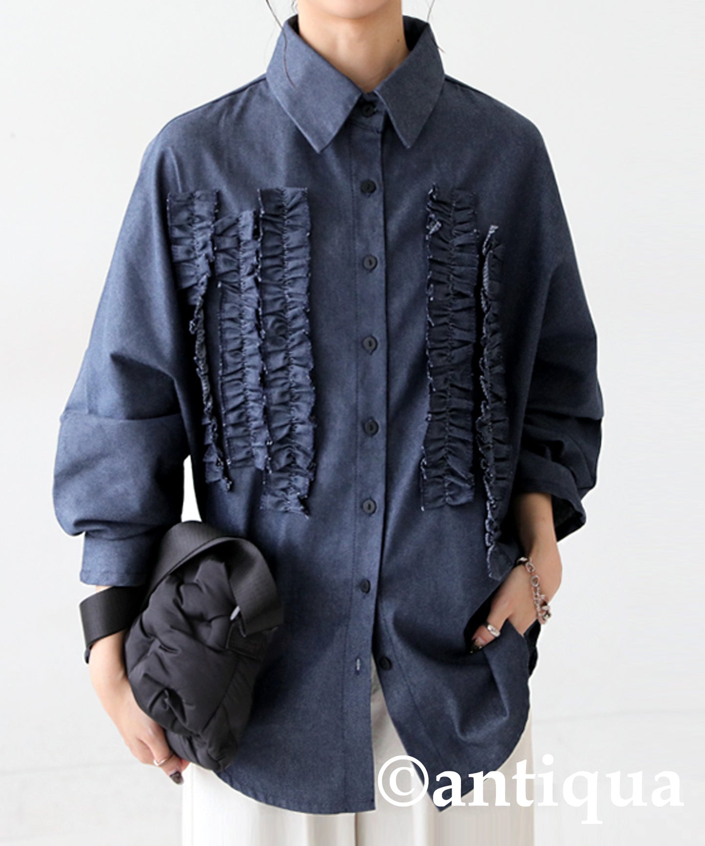 Frill Denim Shirt Ladies