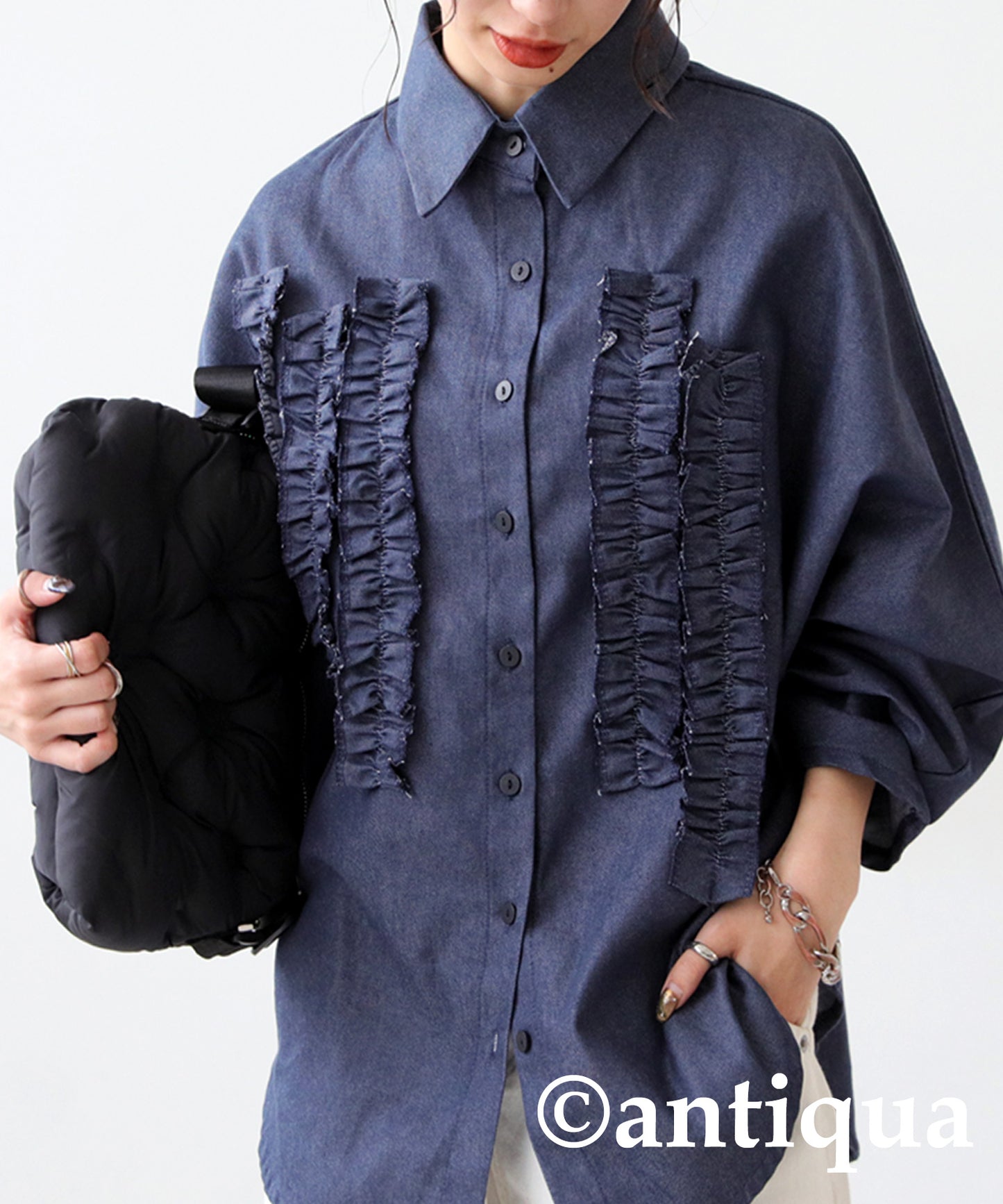 Frill Denim Shirt Ladies