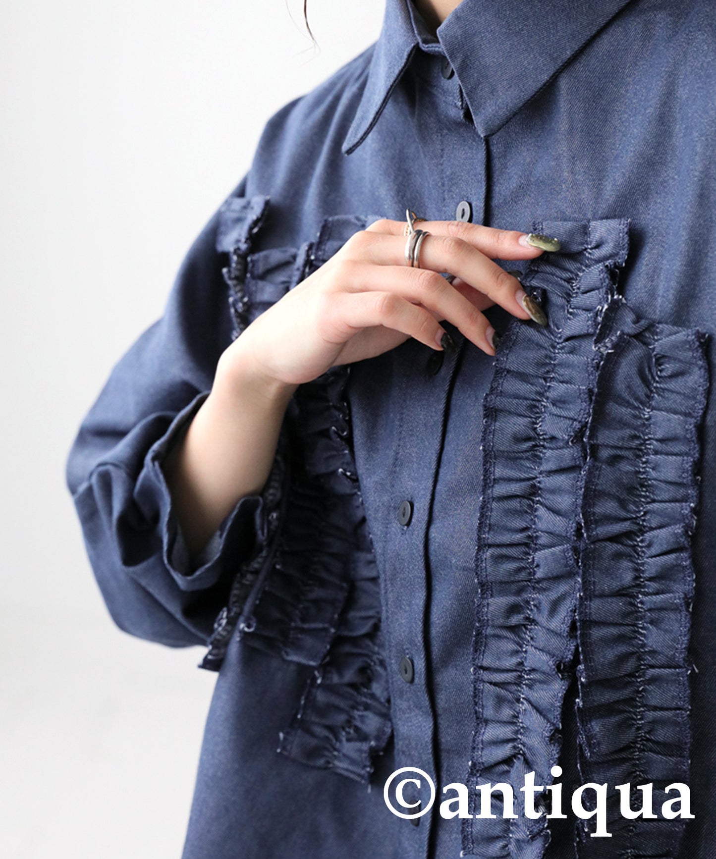 Frill Denim Shirt Ladies