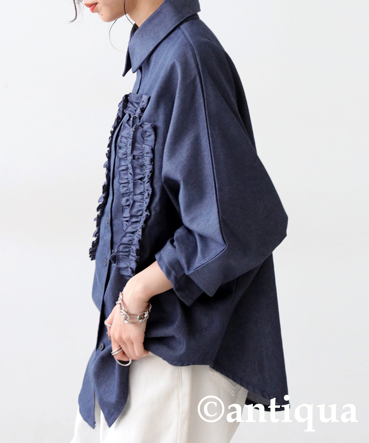 Frill Denim Shirt Ladies