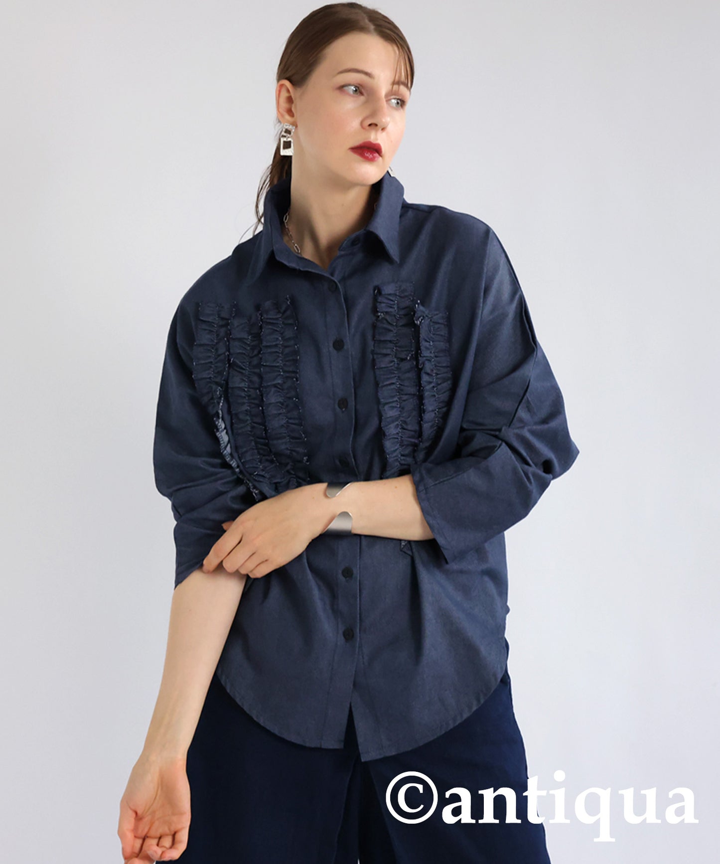 Frill Denim Shirt Ladies