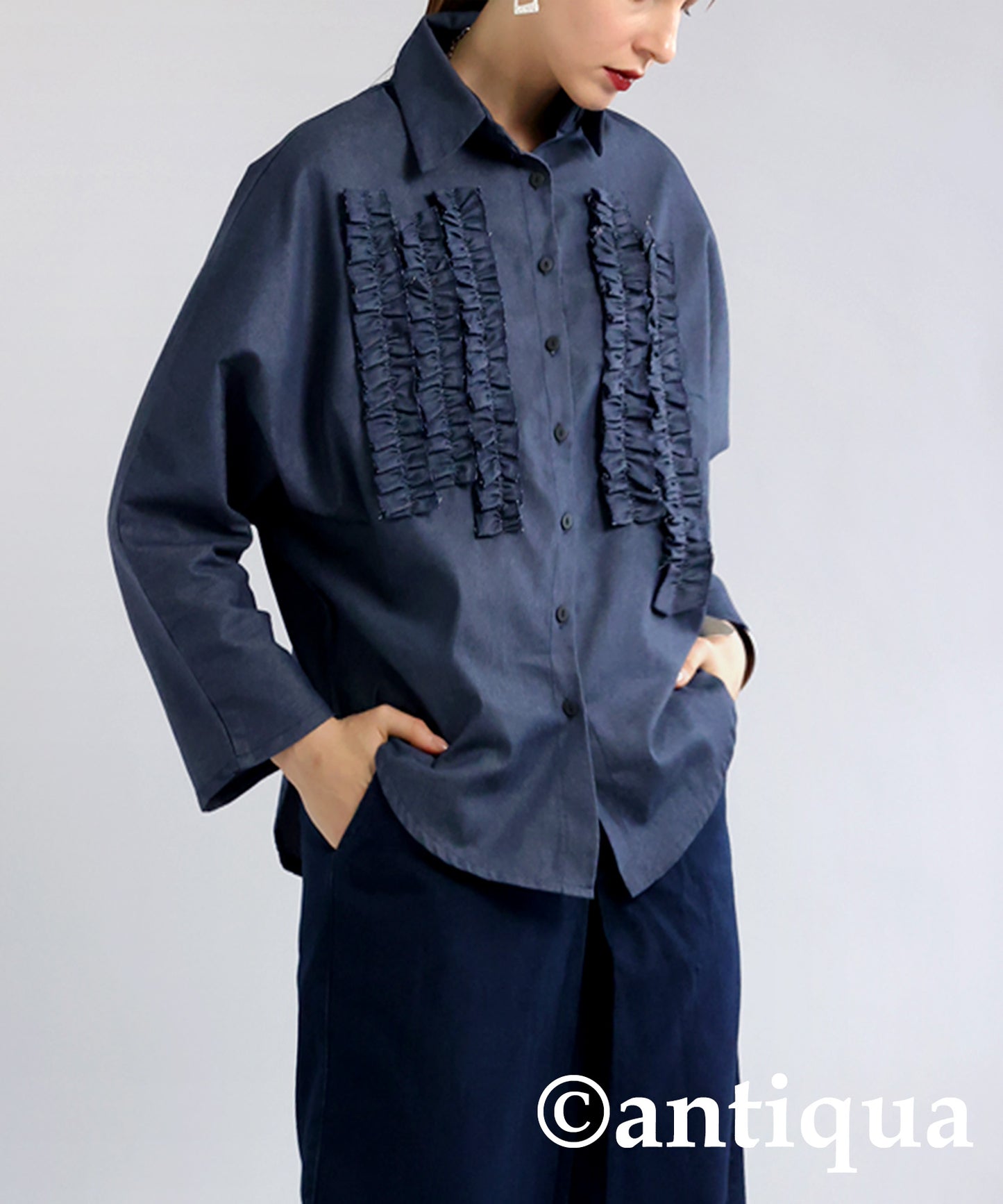 Frill Denim Shirt Ladies