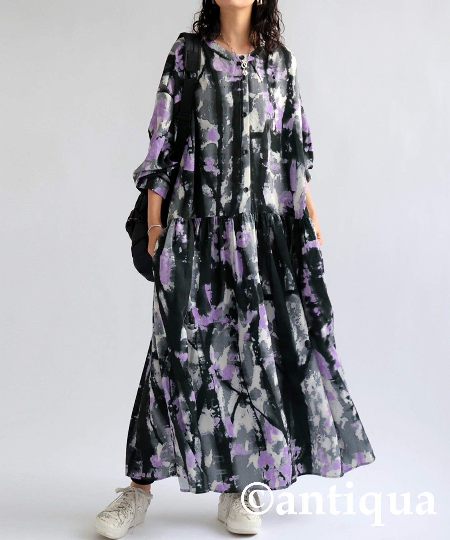 Watercolor pattern gather dress Ladies