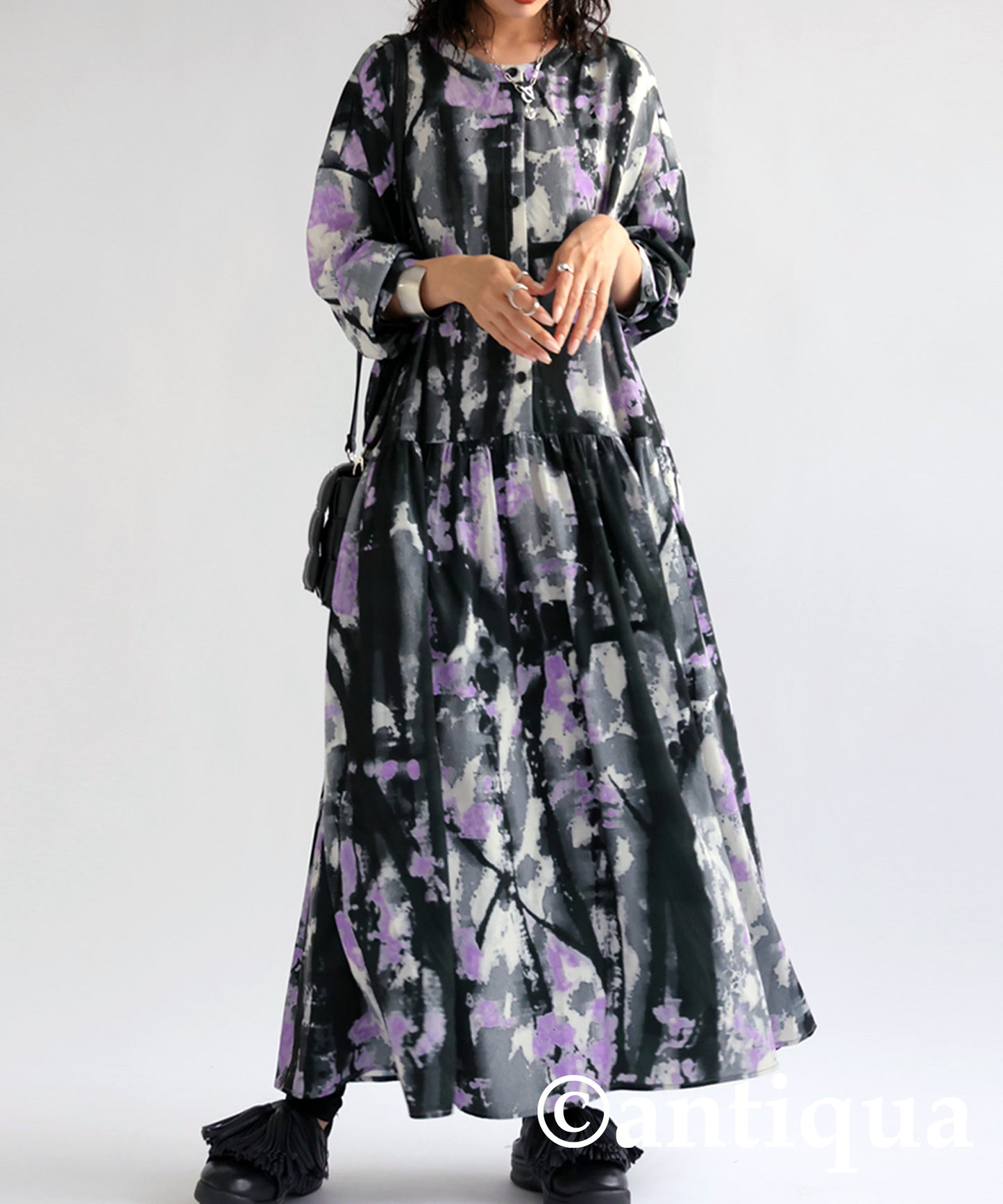 Watercolor pattern gather dress Ladies