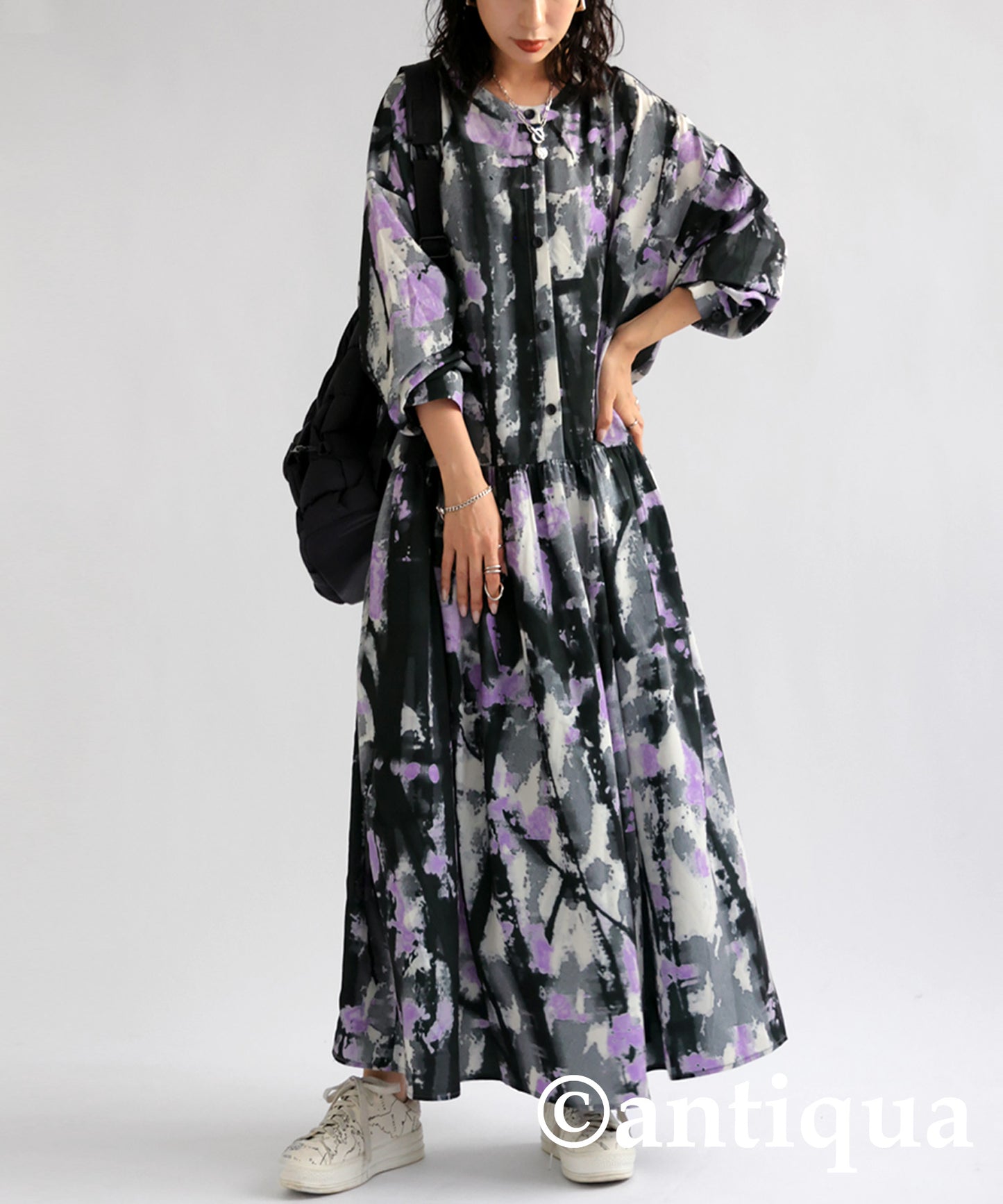 Watercolor pattern gather dress Ladies