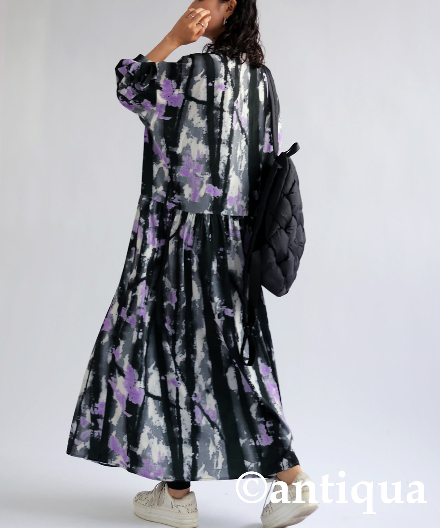 Watercolor pattern gather dress Ladies