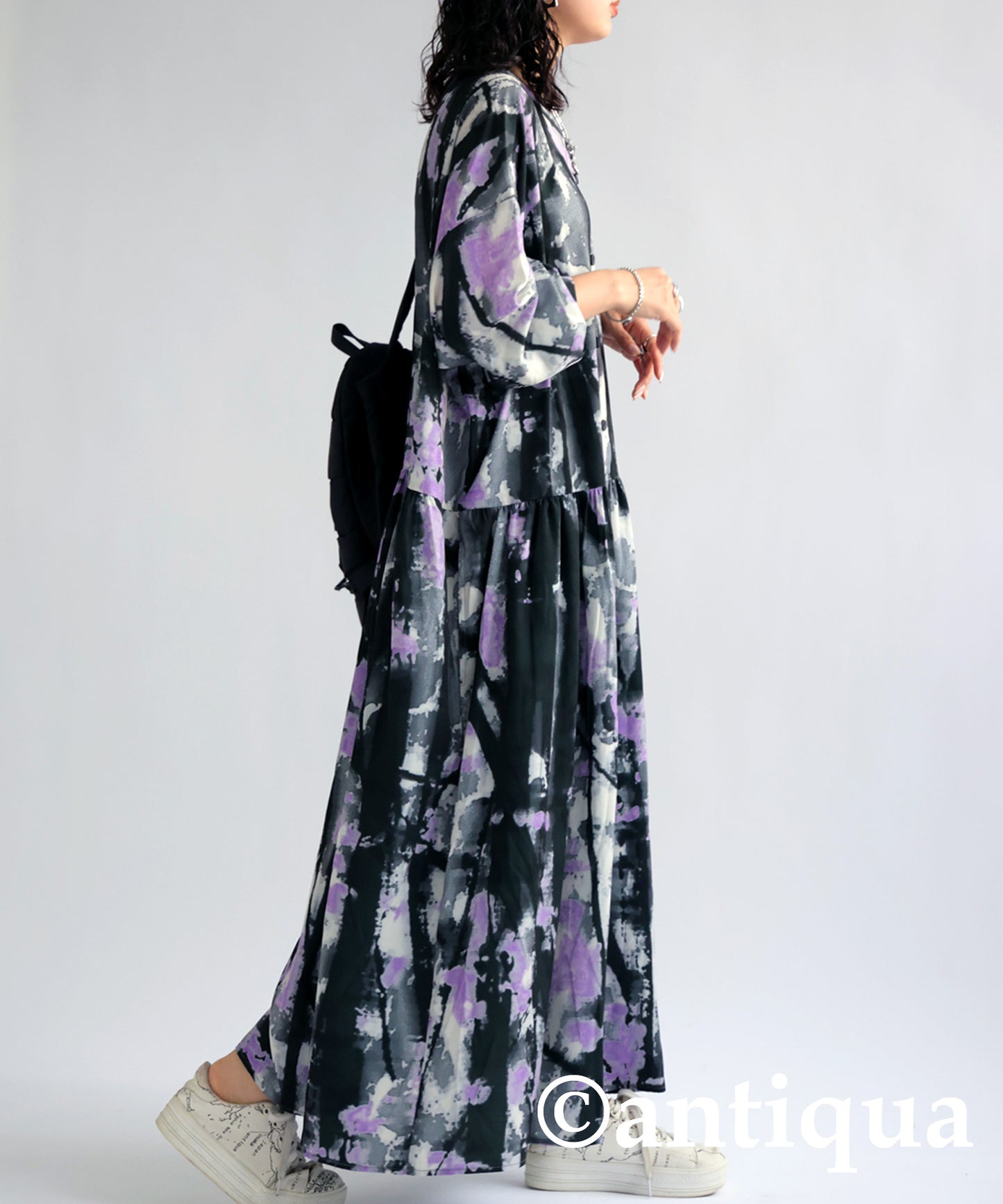 Watercolor pattern gather dress Ladies