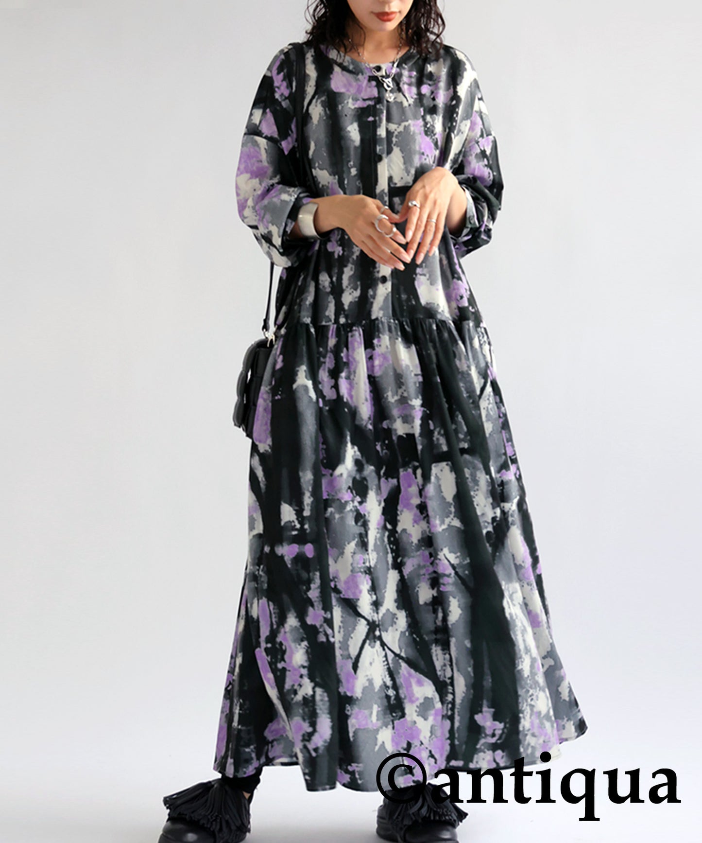 Watercolor pattern gather dress Ladies