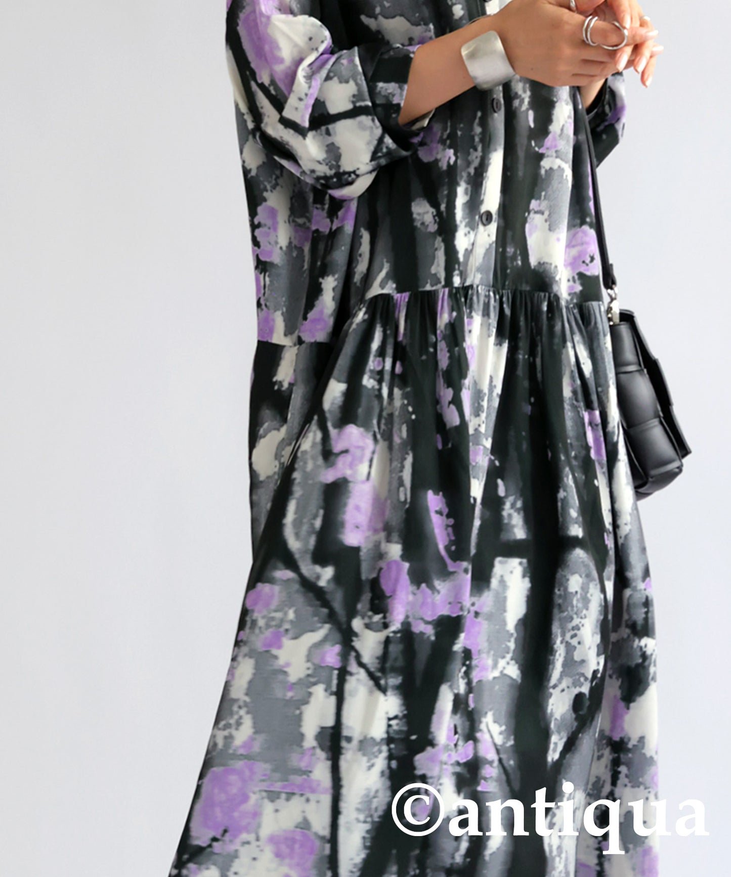 Watercolor pattern gather dress Ladies