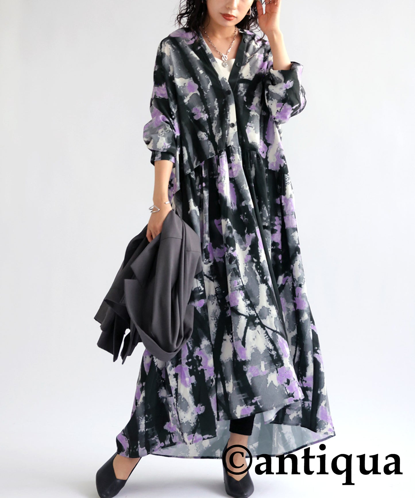 Watercolor pattern gather dress Ladies