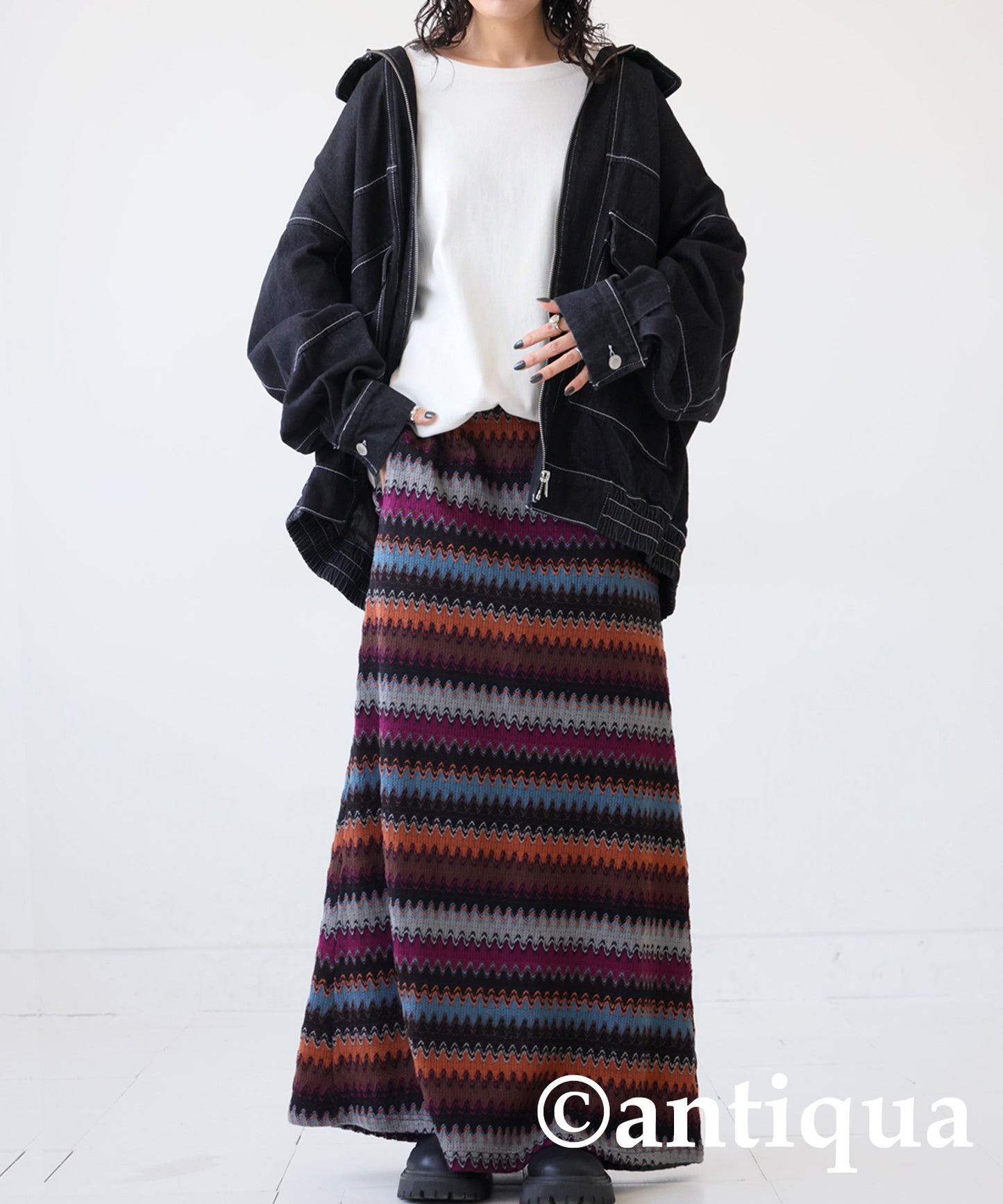 Stripe knitting skirt Ladies