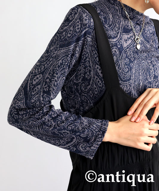 Paisley Pattern Turtleneck Tops Ladies