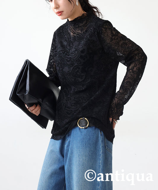 Flocky Sheer Tops Ladies
