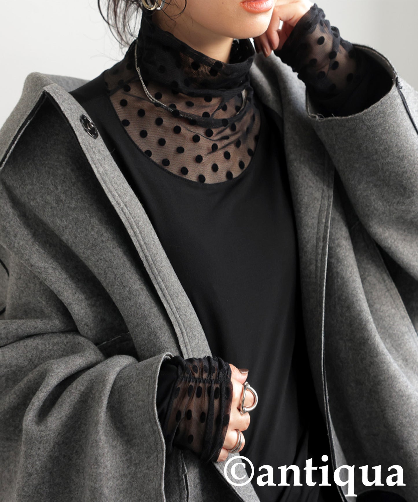 Dot Sheer Contrast Tops Ladies
