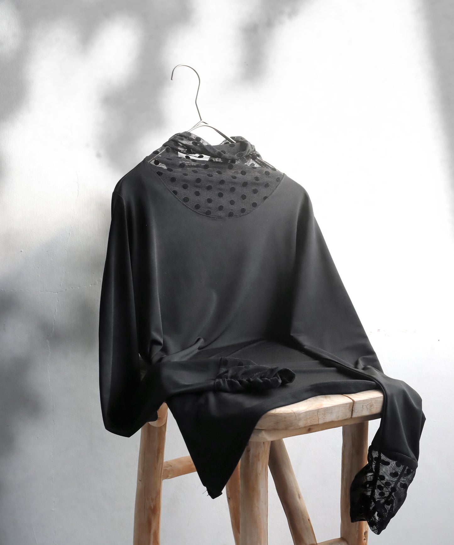 Dot Sheer Contrast Tops Ladies