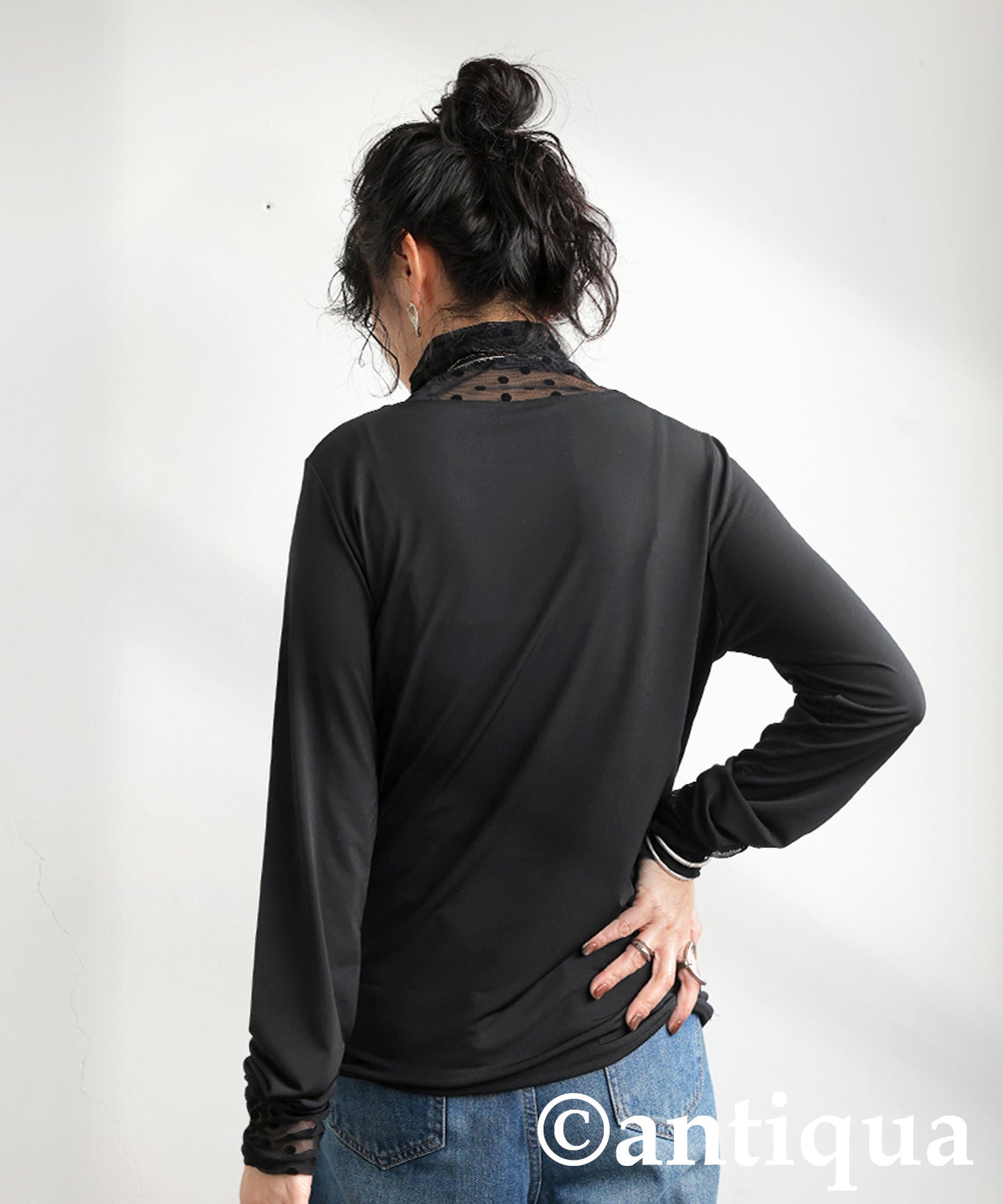 Dot Sheer Contrast Tops Ladies