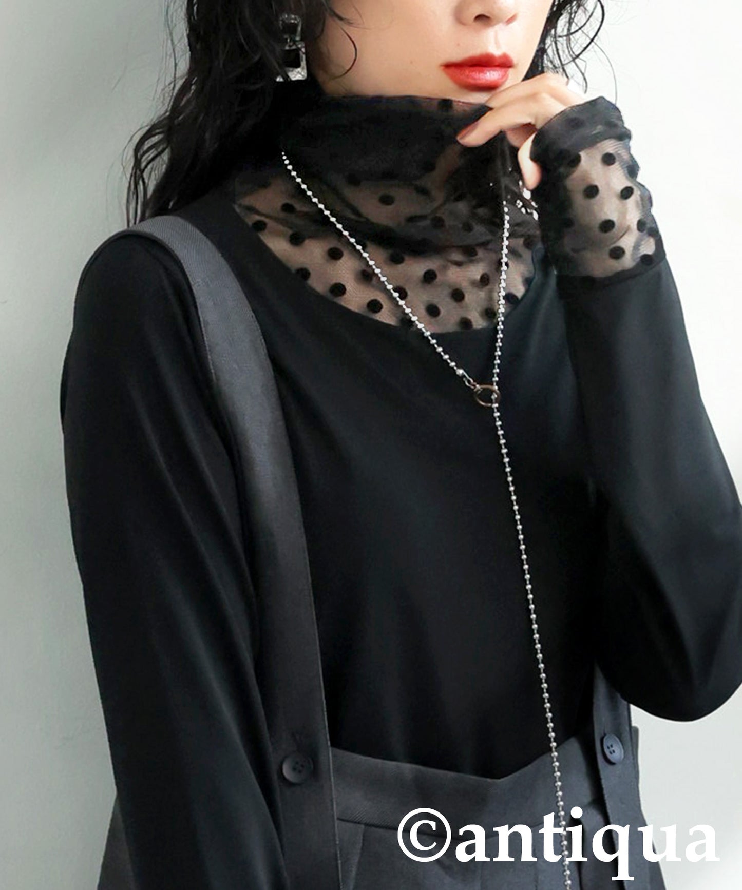 Dot Sheer Contrast Tops Ladies