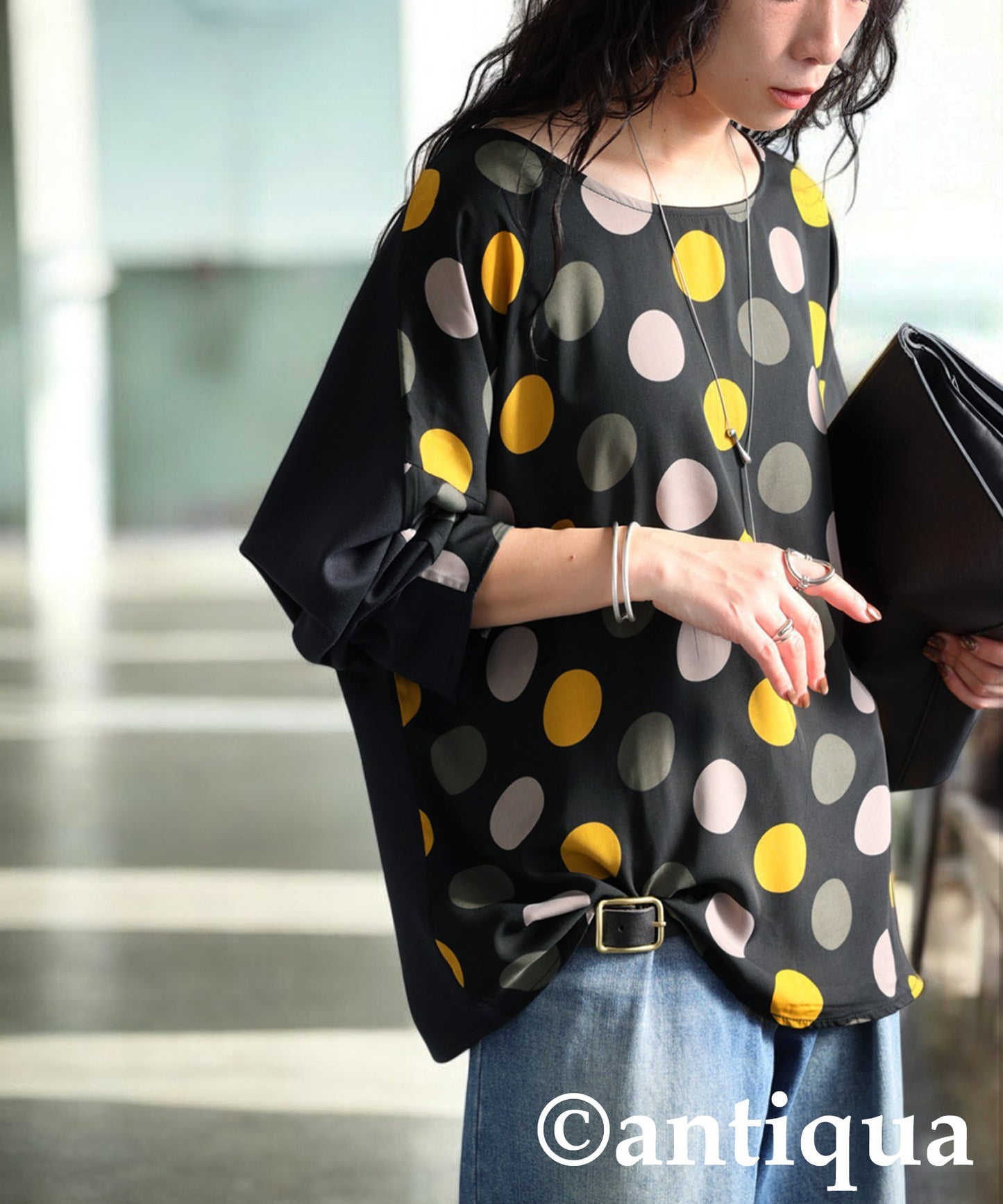 Dot Pattern Raglan Tops Ladies