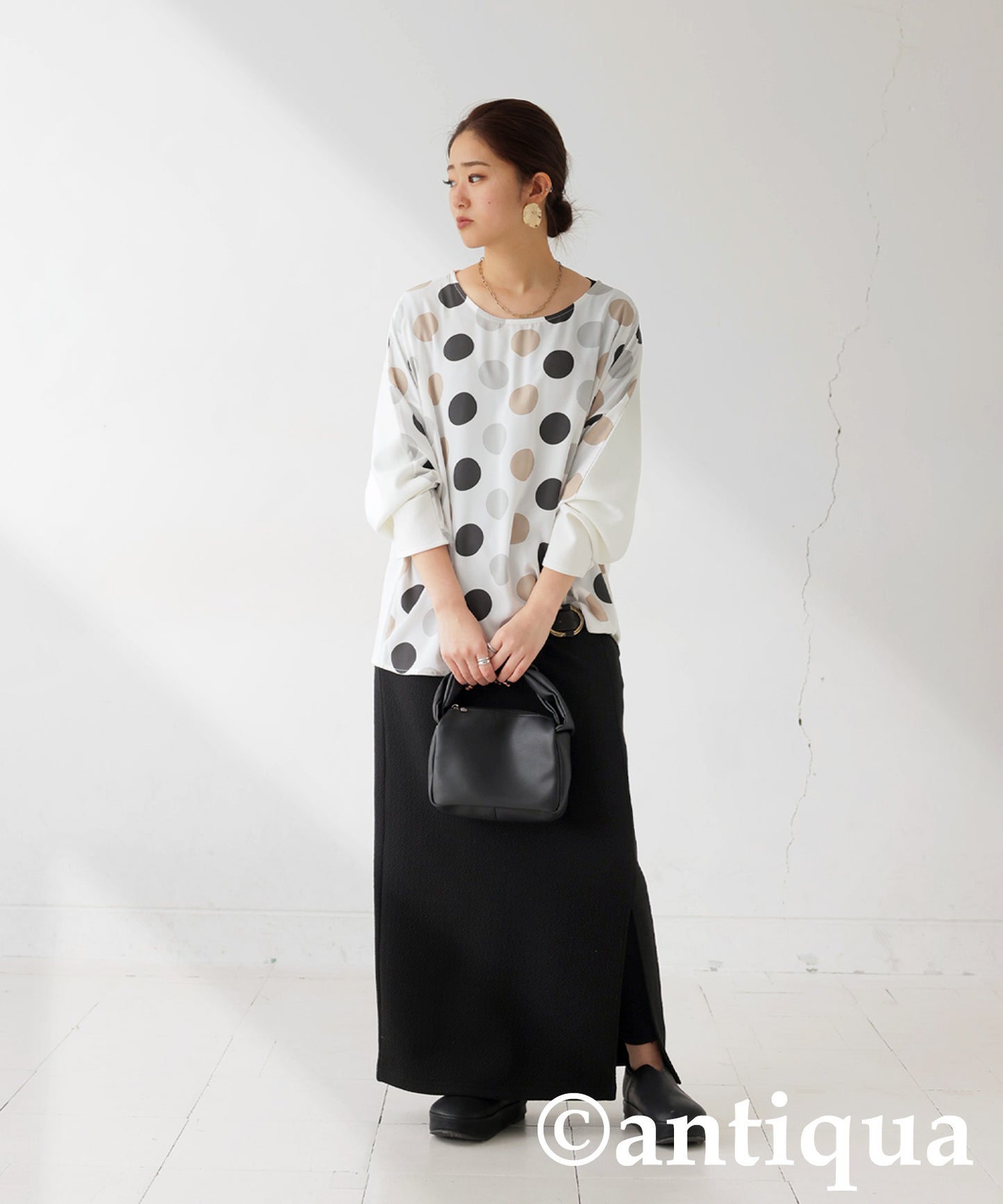 Dot Pattern Raglan Tops Ladies