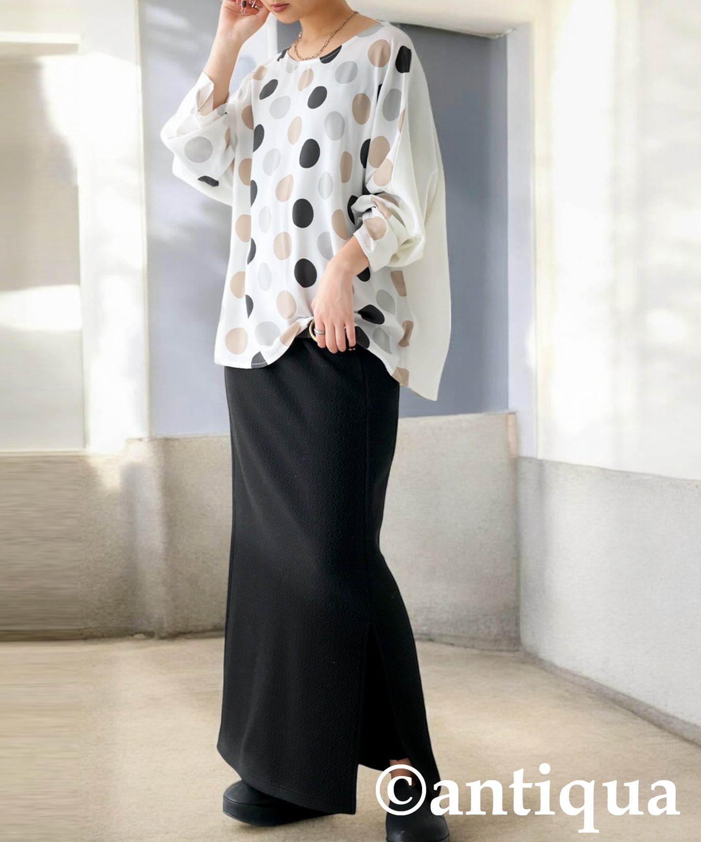 Dot Pattern Raglan Tops Ladies