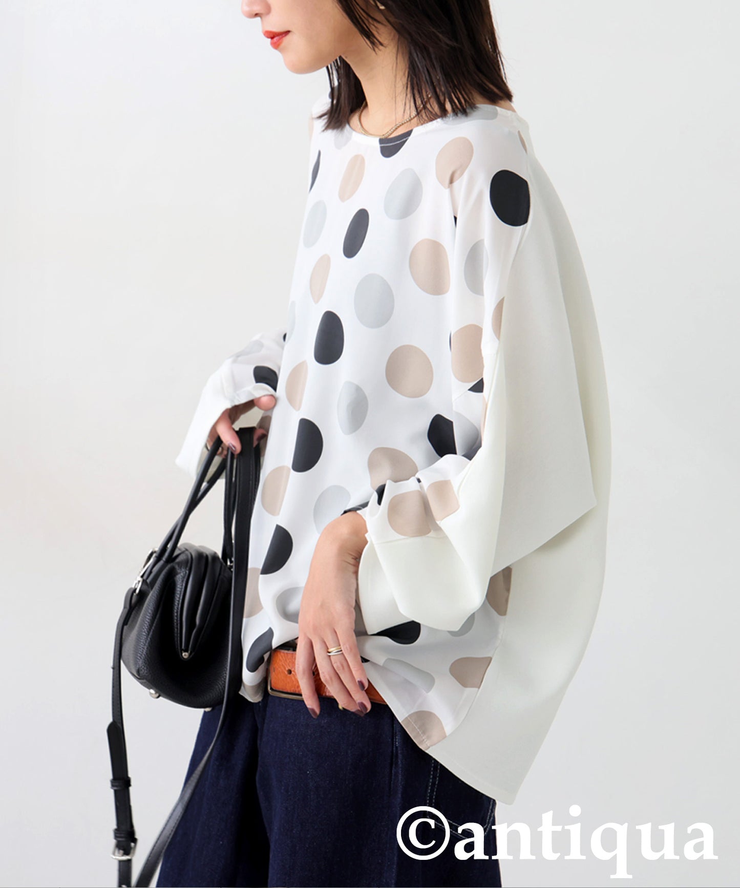 Dot Pattern Raglan Tops Ladies
