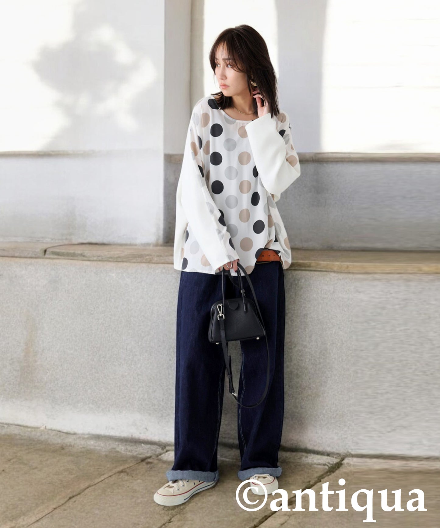 Dot Pattern Raglan Tops Ladies