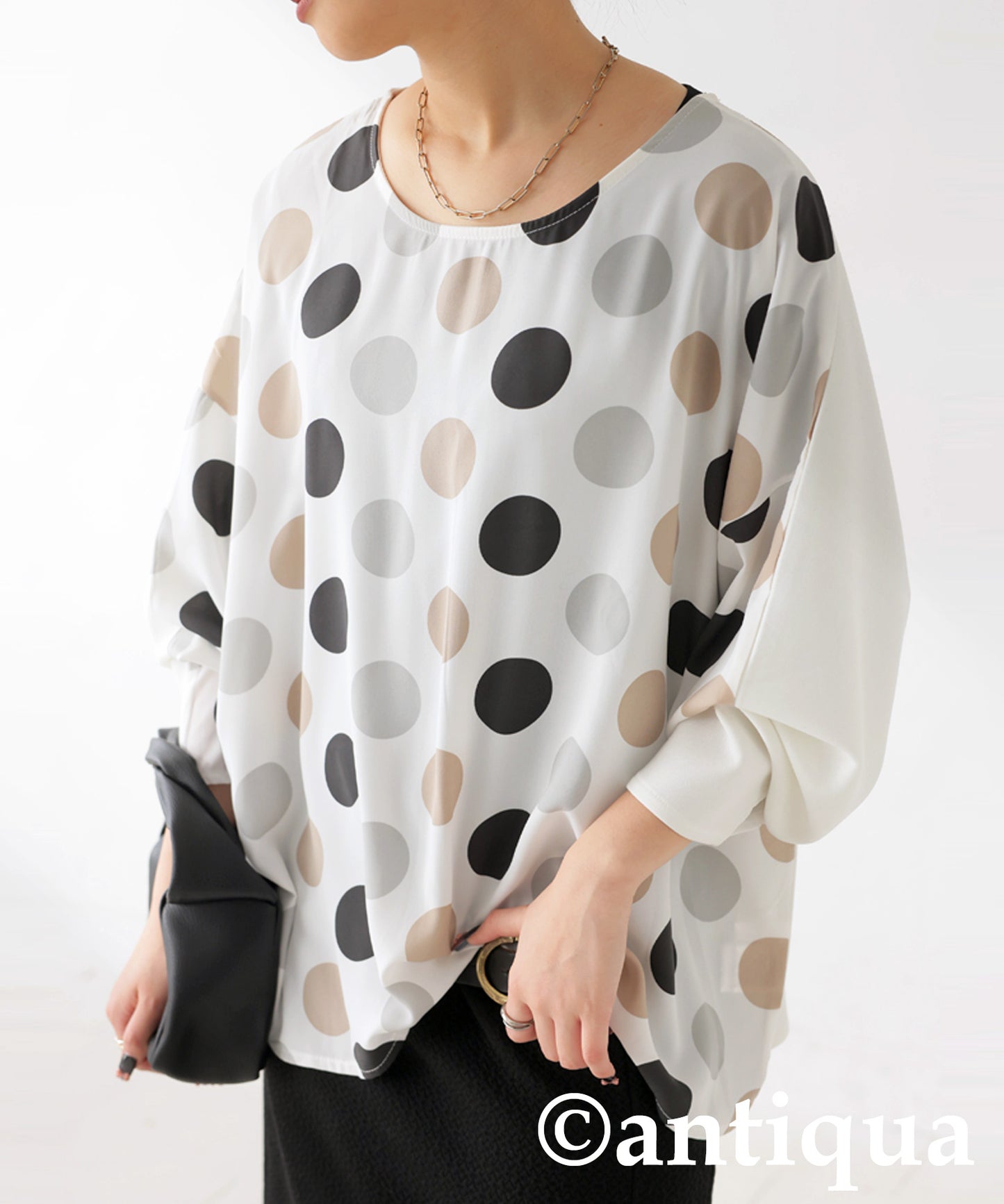 Dot Pattern Raglan Tops Ladies