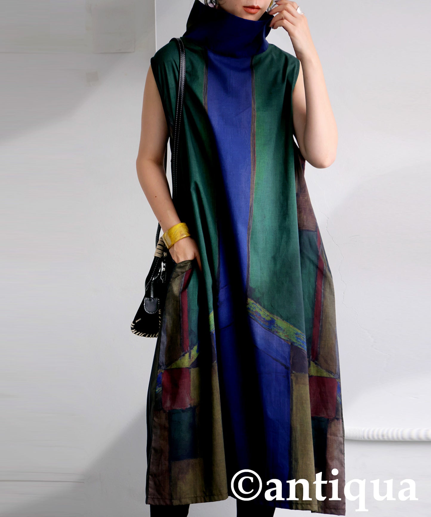 Ladies Art Print High Neck Dress