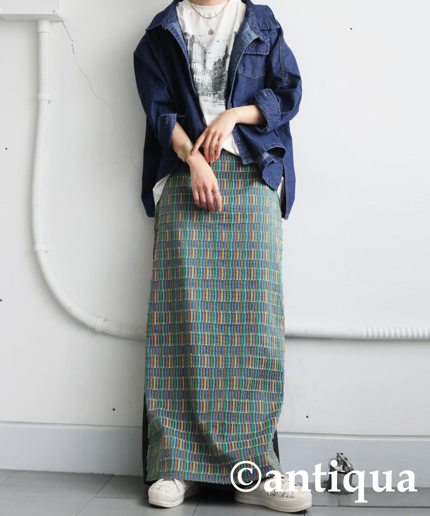 Ladies Striped Switching Skirt