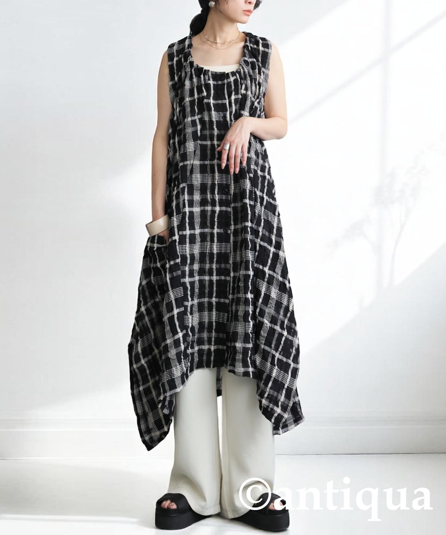 Ladies Asymmetrical Checked Dress