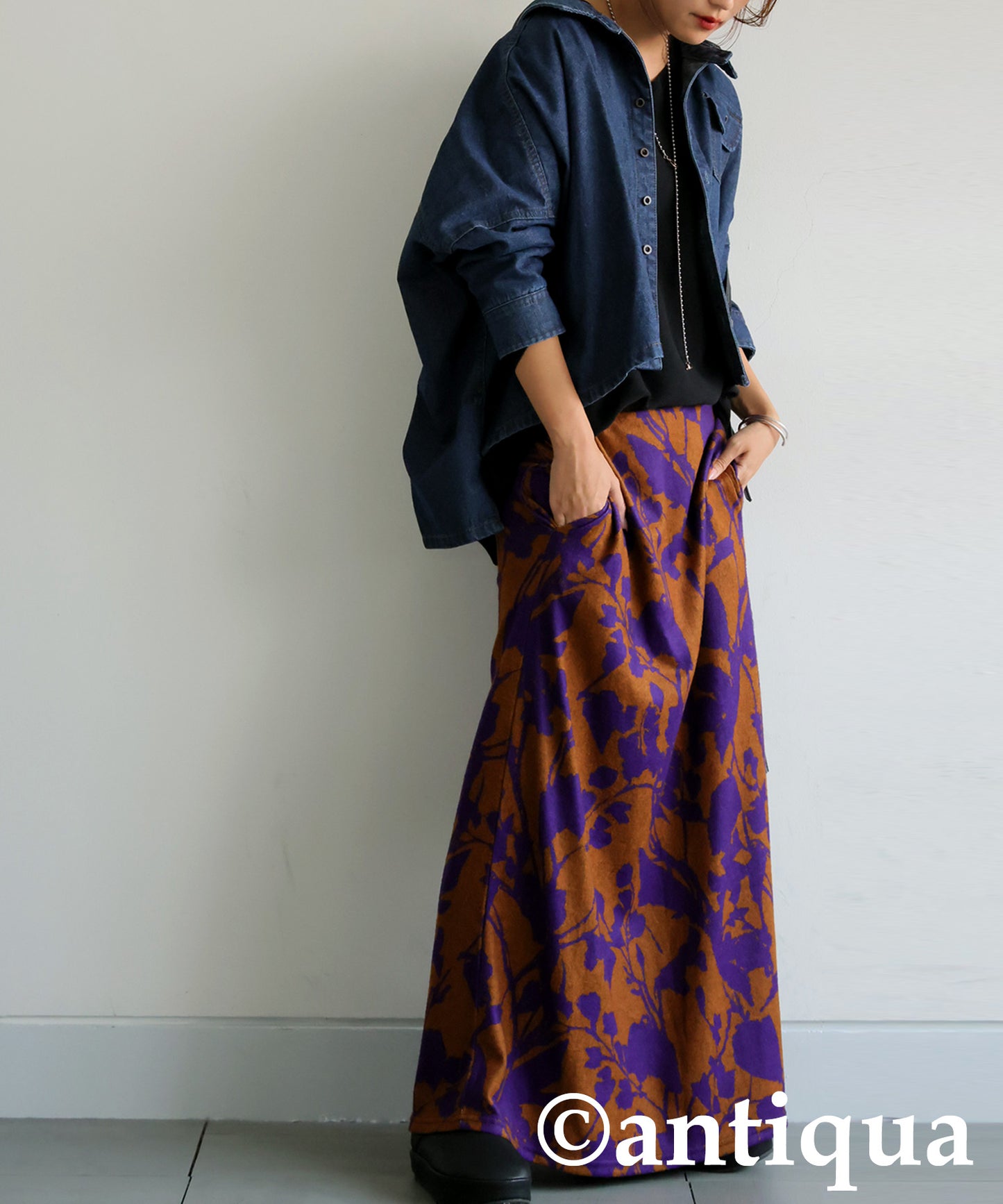 Brushed Floral Flared Skirt Ladies