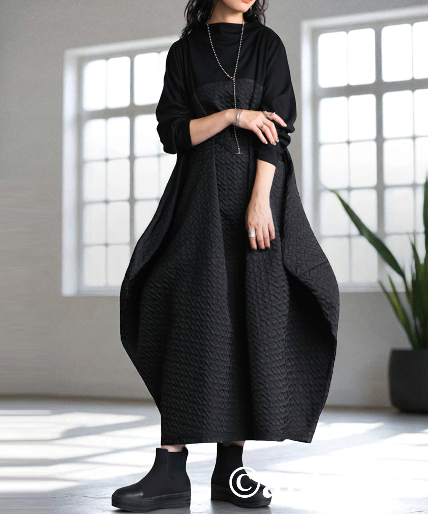 Ladies Mixed Material Cocoon Dress