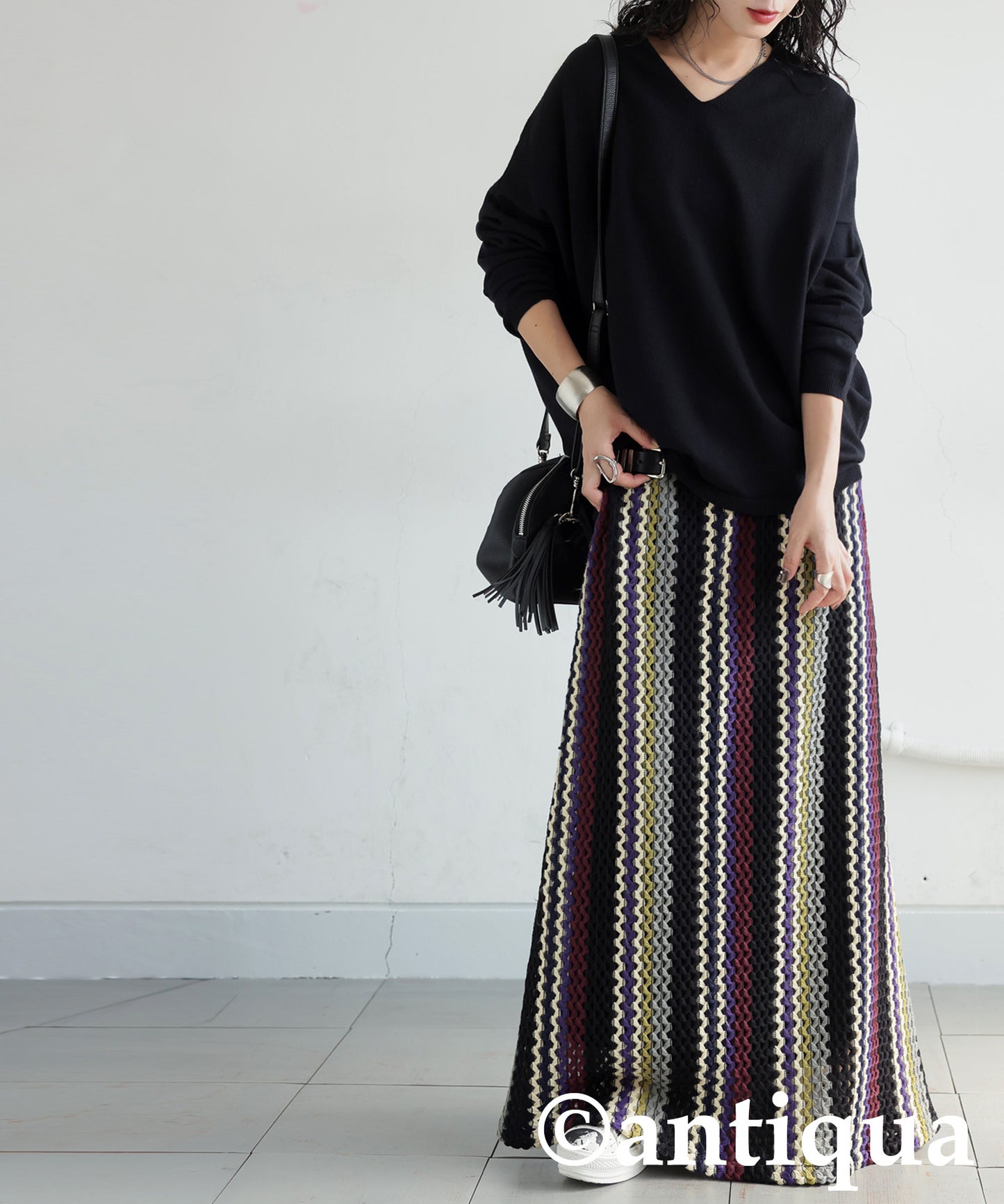 Striped Mixed Pattern Skirt Ladies