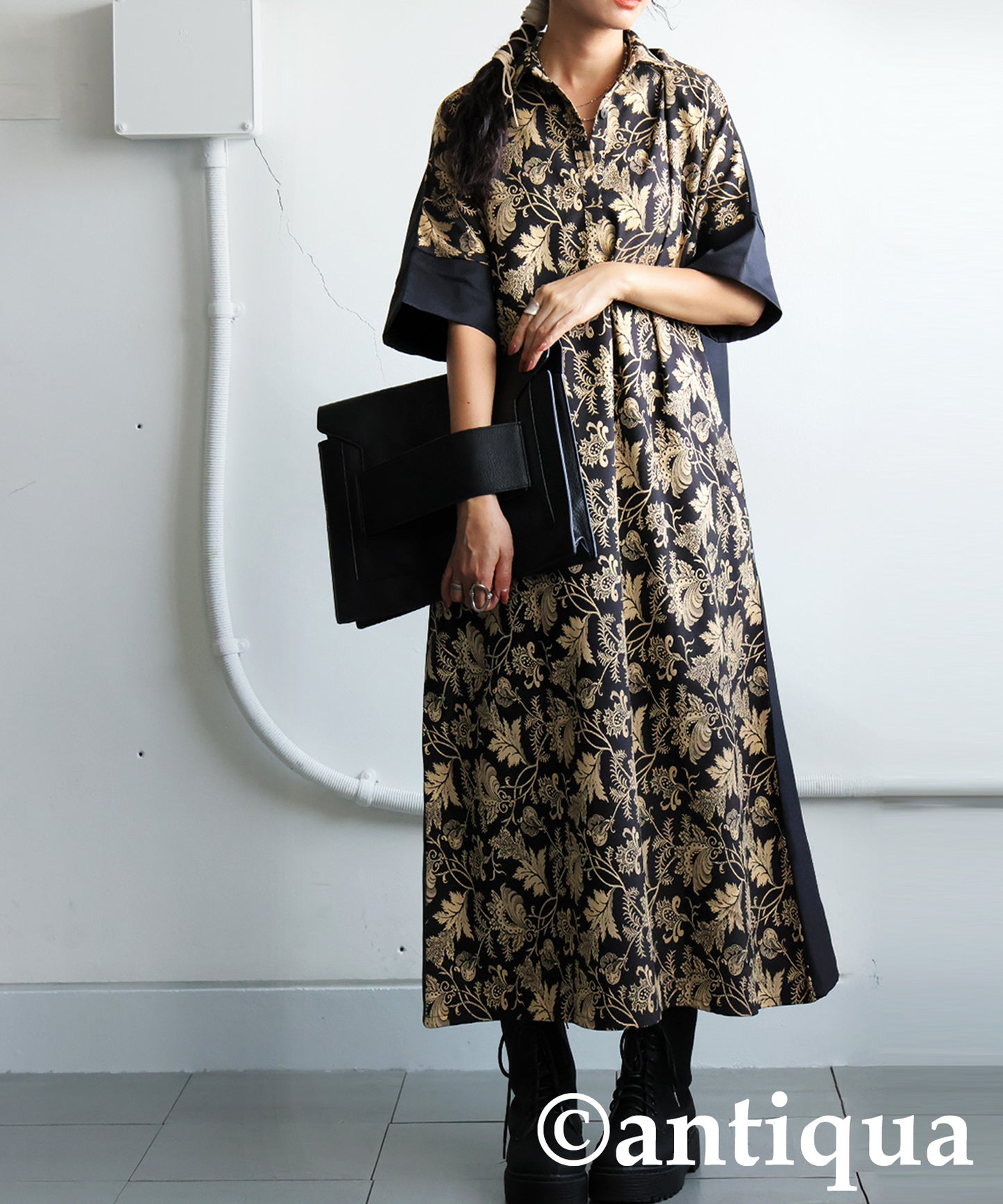 Jacquard-Panel Long Dress Ladies