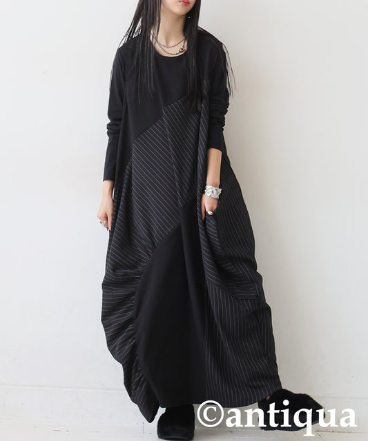 Mixed-Material Gathered Dress Ladies