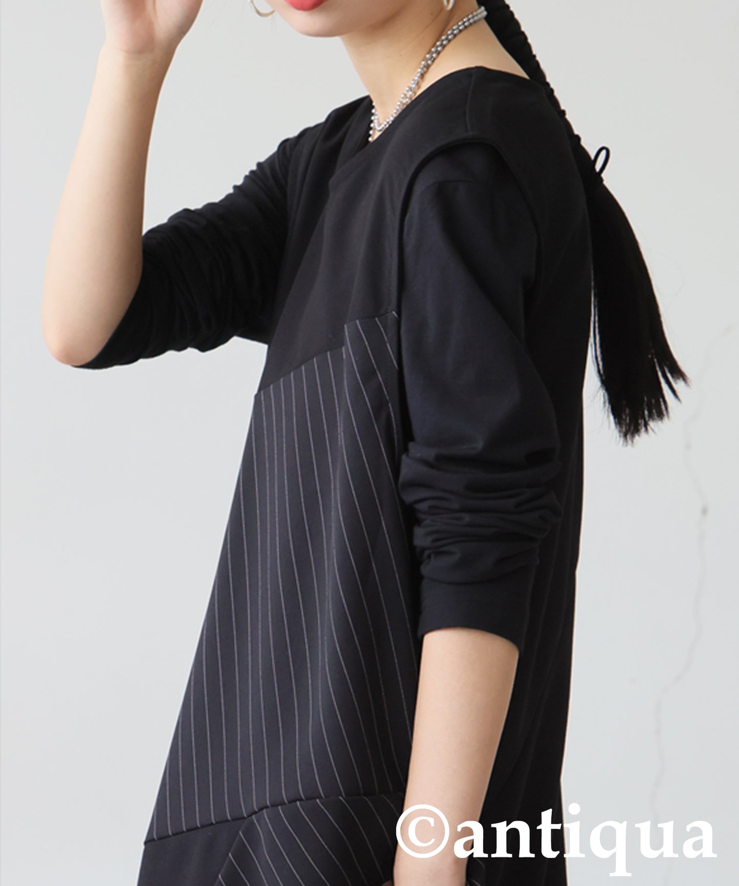 Mixed-Material Gathered Dress Ladies