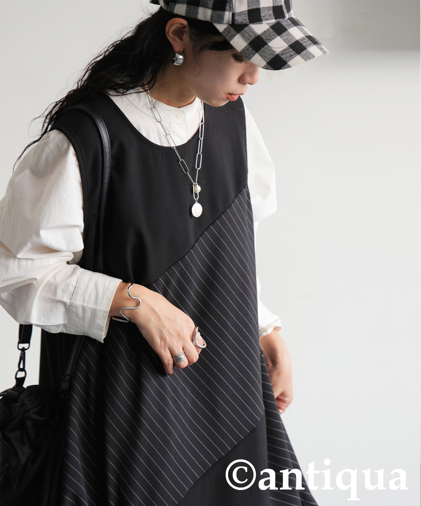 Mixed-Material Gathered Dress Ladies