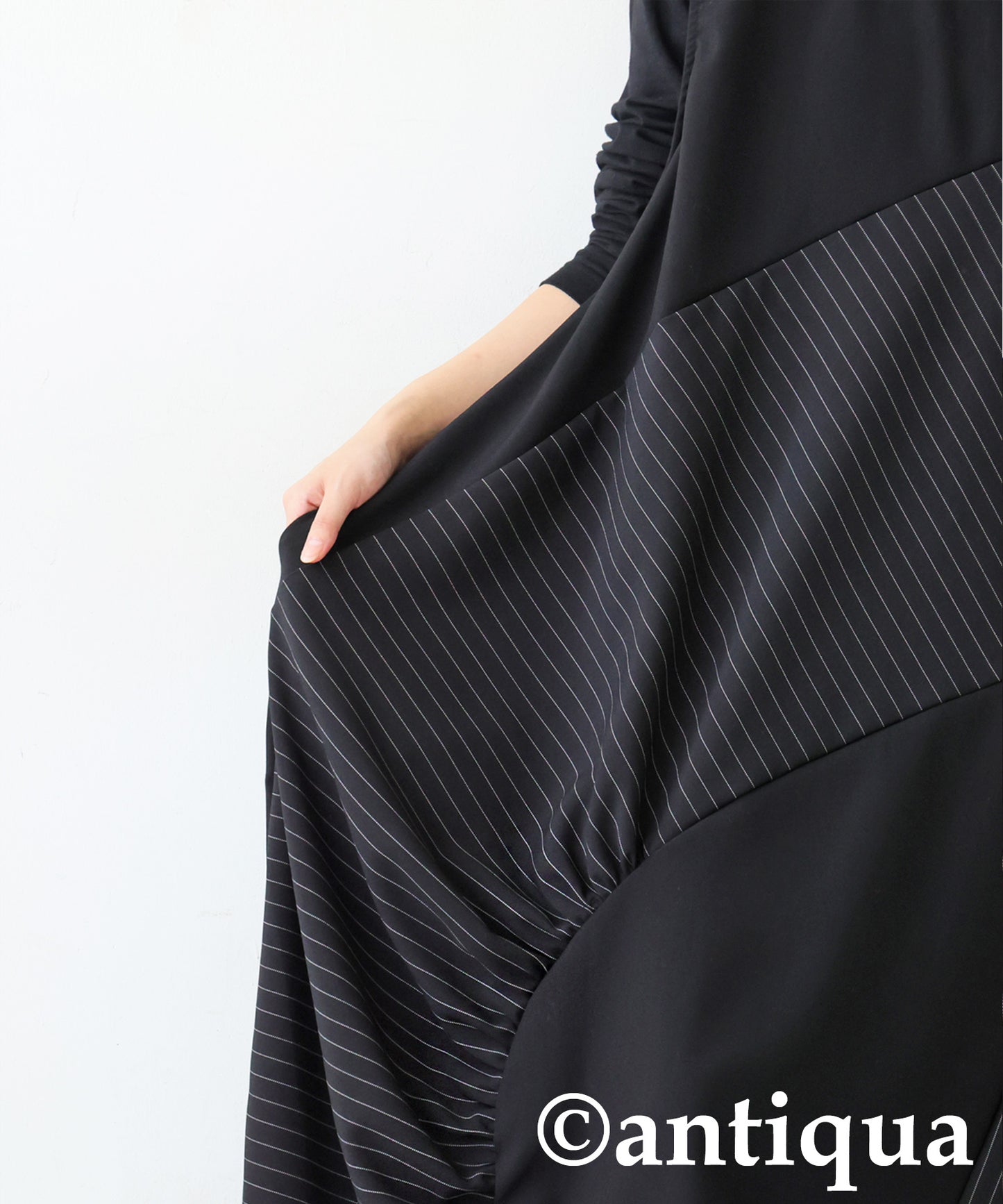 Mixed-Material Gathered Dress Ladies