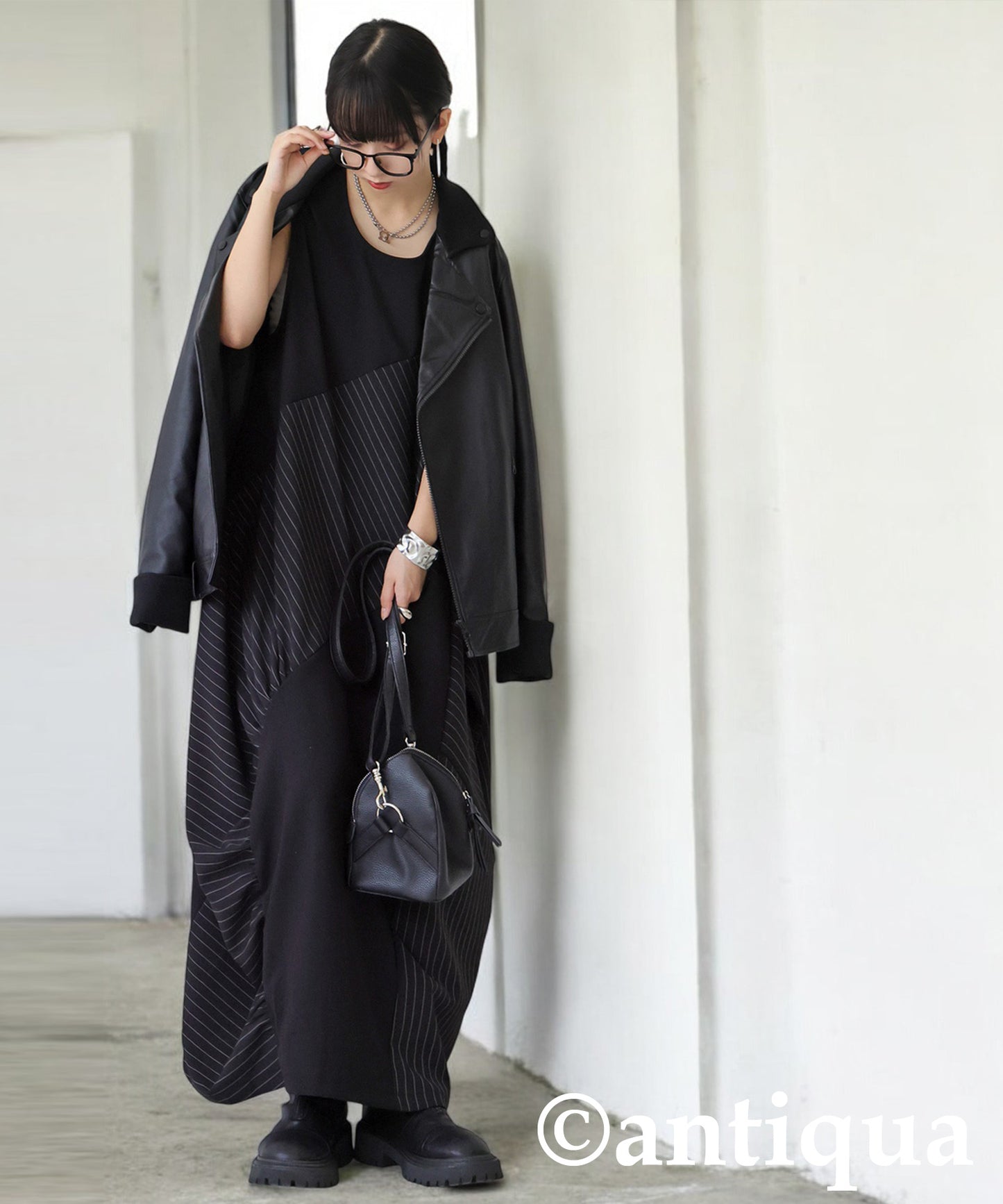 Mixed-Material Gathered Dress Ladies