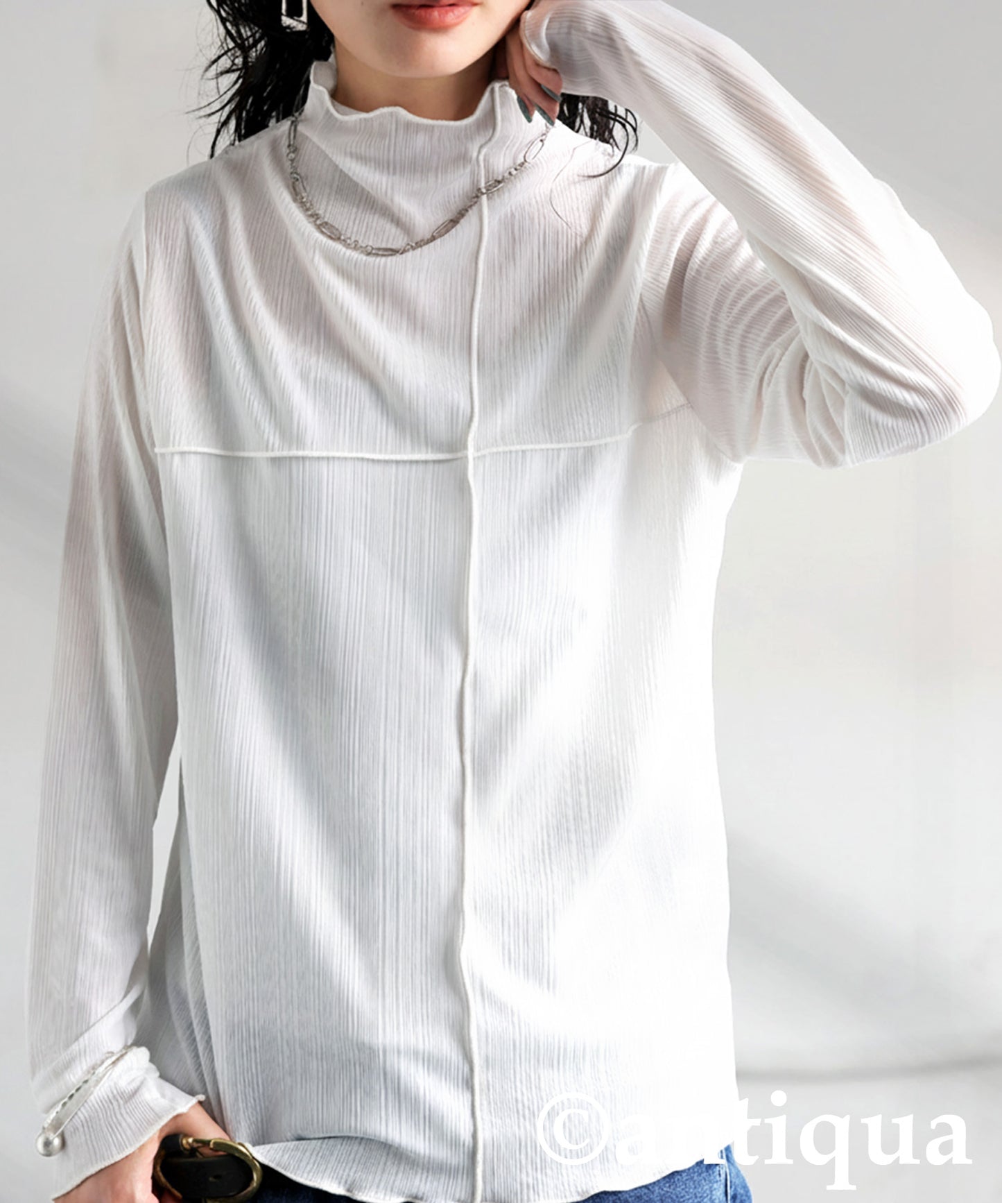 Cross Sheer Long Sleeve Top Ladies